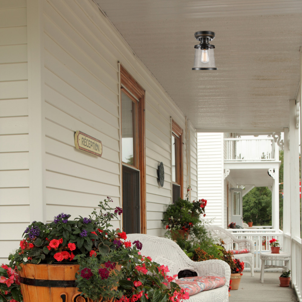 Globe Electric Charlie Flush Mount Light 1 Light Bronze Outdoor - Flockneti