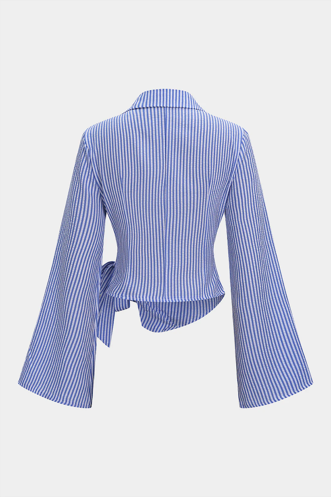Stripes Print V-Neck Tie-Up Long-Sleeve Shirt - Flockneti