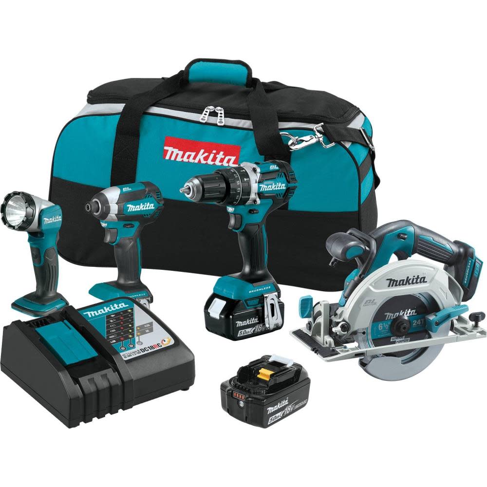 Makita 18V LXT Lithium-Ion Brushless Cordless 4-Pc. Combo Kit (5.0Ah) - Flockneti