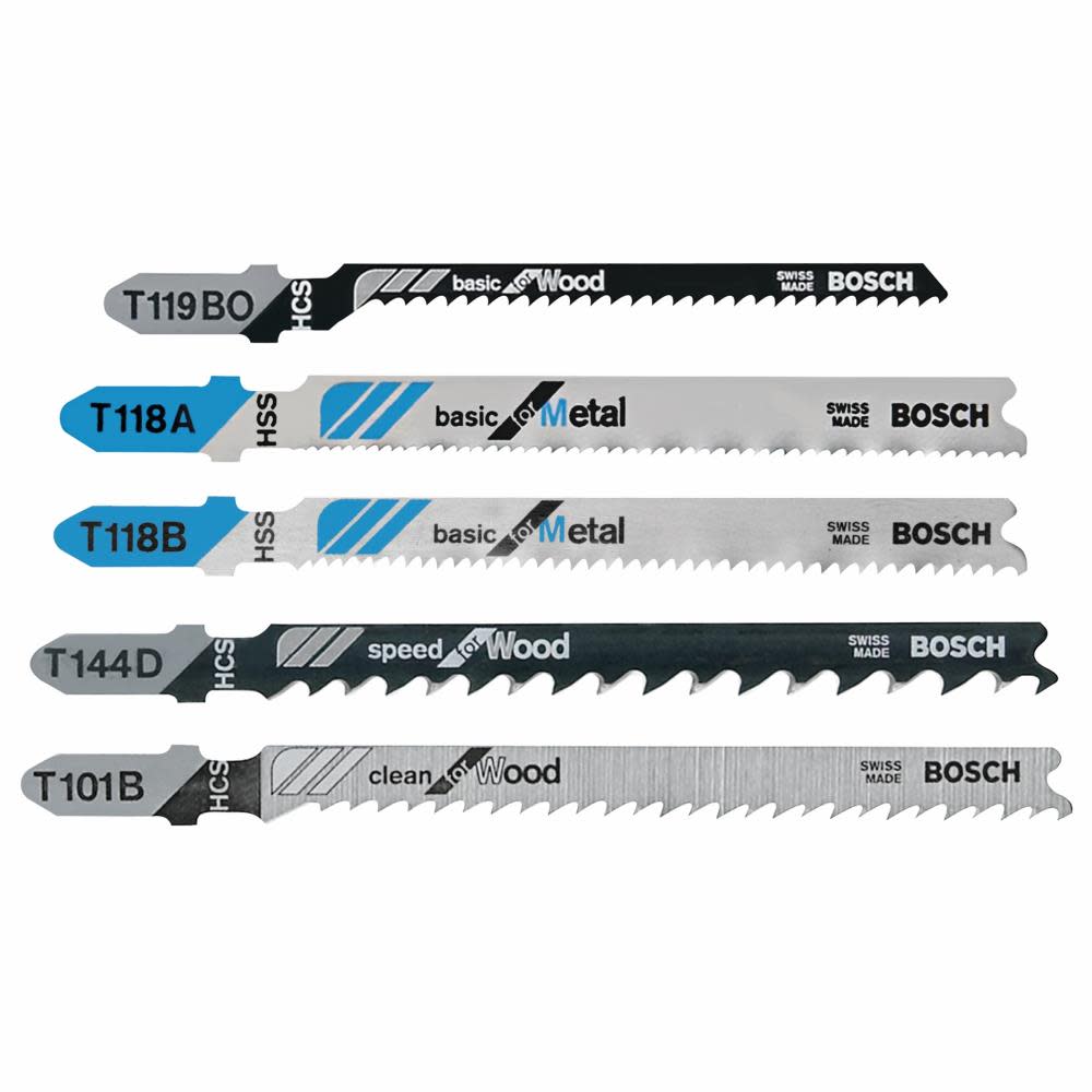 Bosch 5 pc. T-Shank Jig Saw Blade Set for Wood and Metal - Flockneti