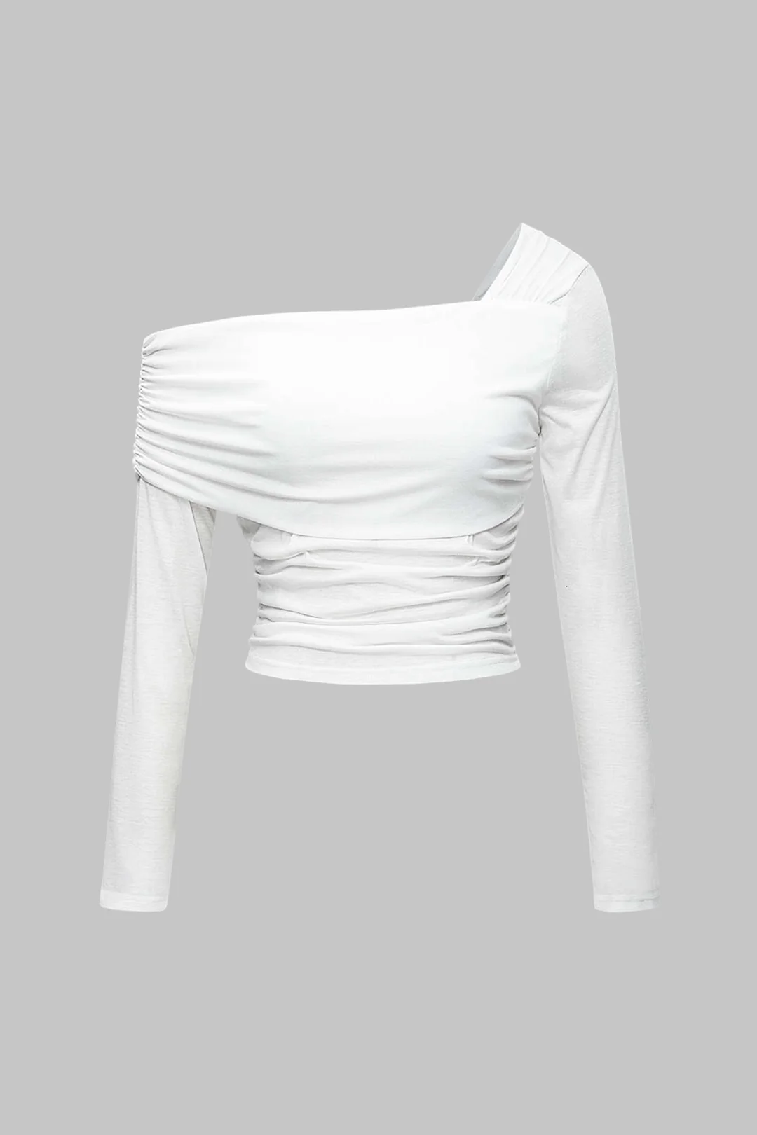 One Shoulder Ruched Asymmetrical Long-Sleeve Top - Flockneti
