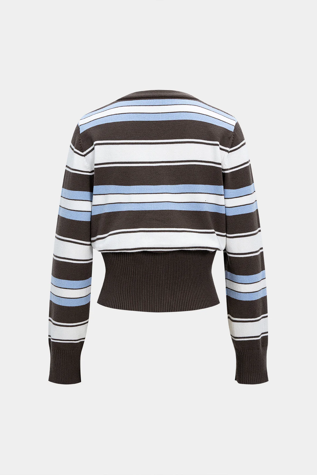 Knit Contrast Stripes Print V-Neck Button Long-Sleeve Top - Flockneti