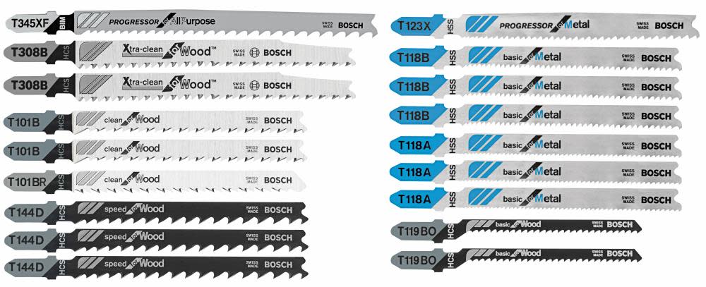 Bosch T Shank Wood & Metal Cutting Jig Saw Blade Set 18pc - Flockneti