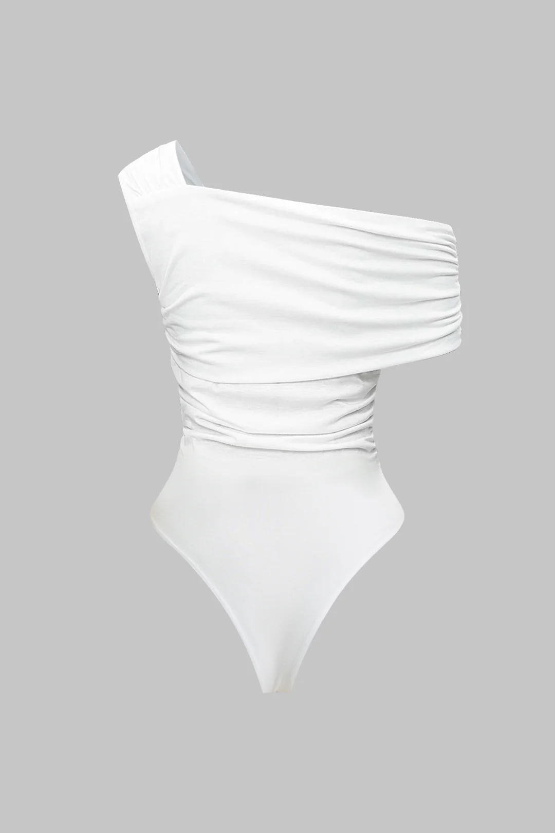 One Shoulder Asymmetrical Ruched Sleeveless Bodysuit - Flockneti