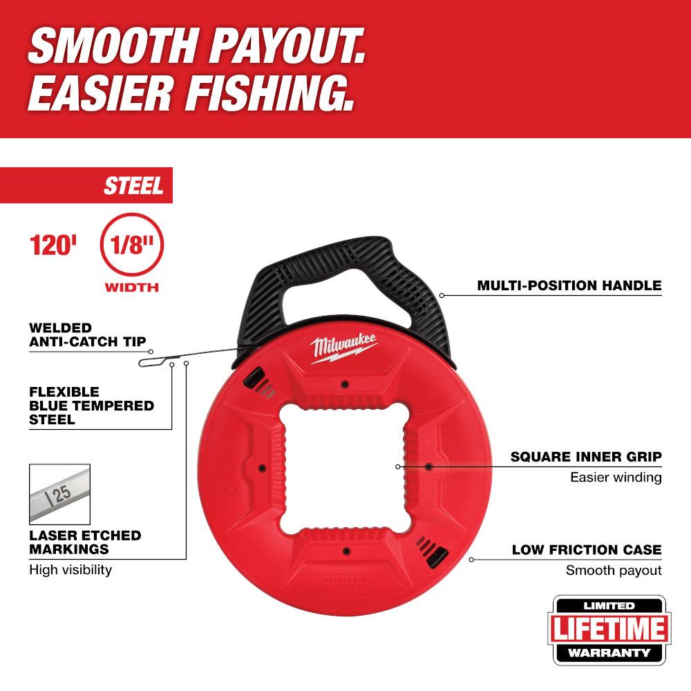 Milwaukee 120 Ft. 1/8 in. Steel Fish Tape - Flockneti