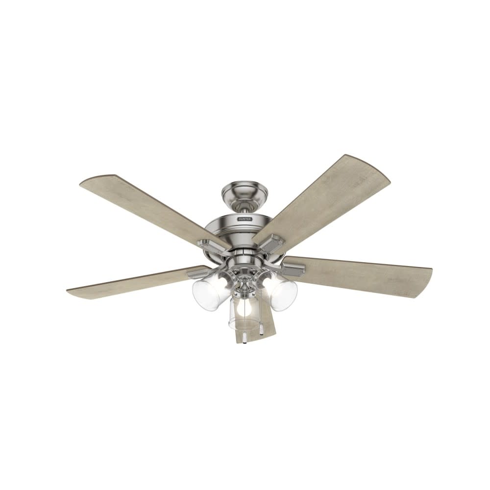 Hunter Fan Crestfield Ceiling Fan 52″ Nickel Bleached Grey Pine - Flockneti