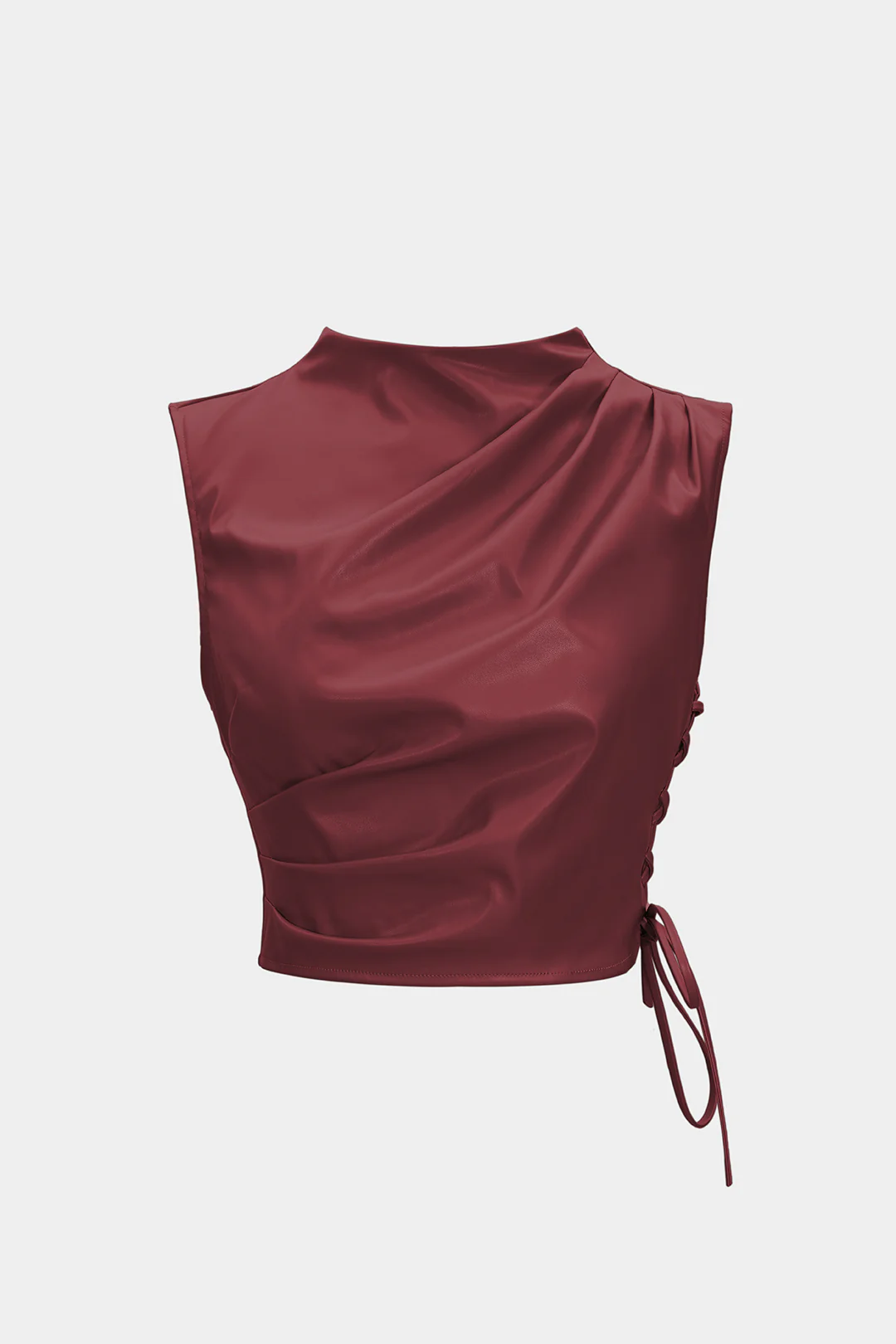 Faux Leather Ruched Pleated Tank Top - Flockneti