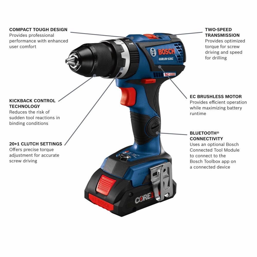 Bosch 18V EC Compact Tough 1/2″ Hammer Drill/Driver Kit - Flockneti