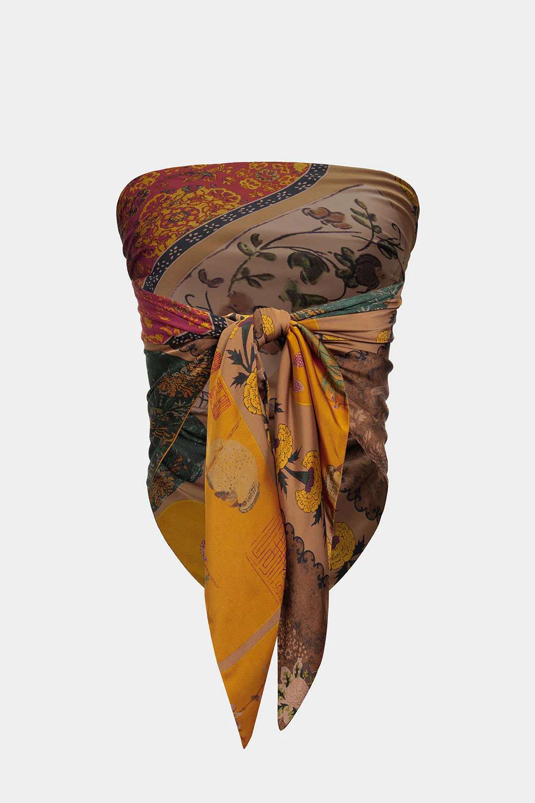 Retro Print Satin Tie-Up Tube Top - Flockneti