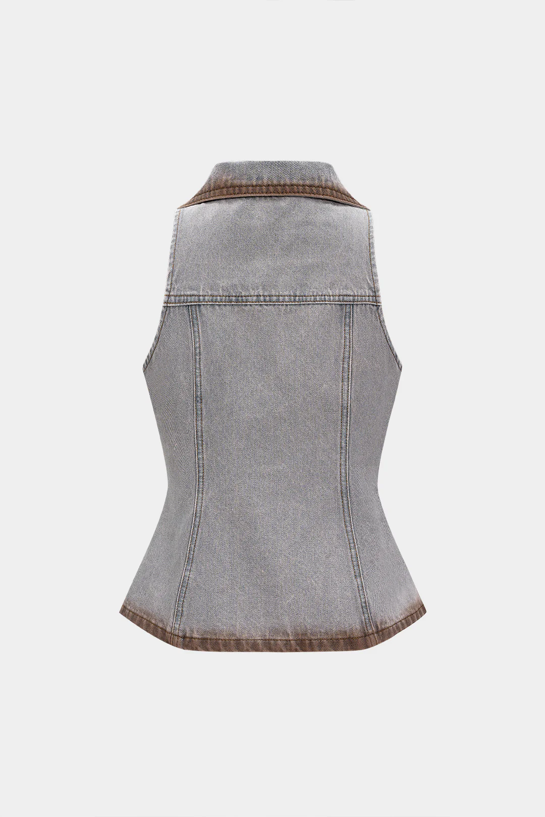 Denim Contrast Binding Button Washed V-Neck Crop Top - Flockneti