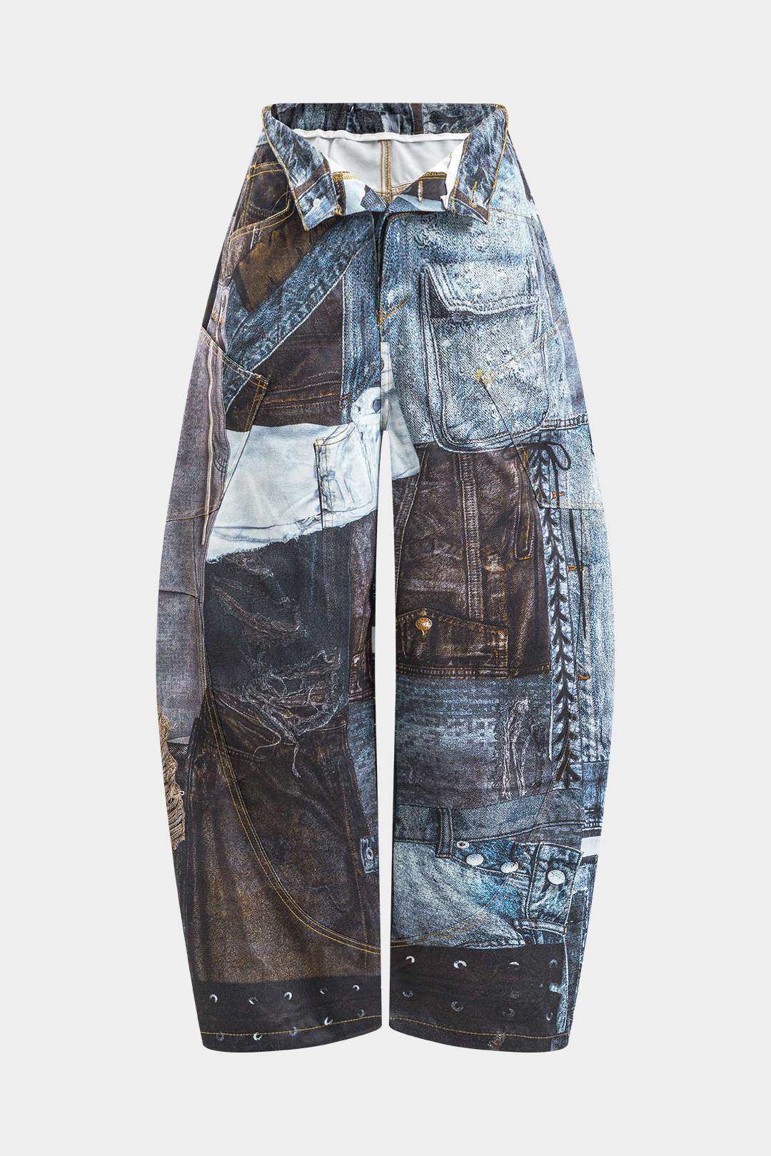 Abstract Print Button Pocket Wide Leg Barrel Trousers - Flockneti