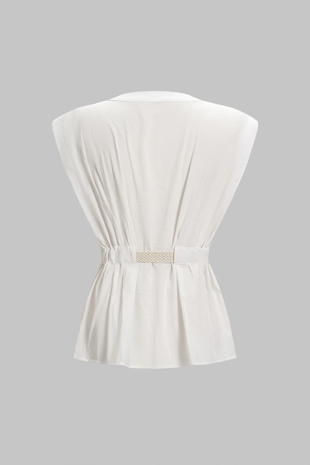 Round Neck Belted Pocket Sleeveless Top - Flockneti