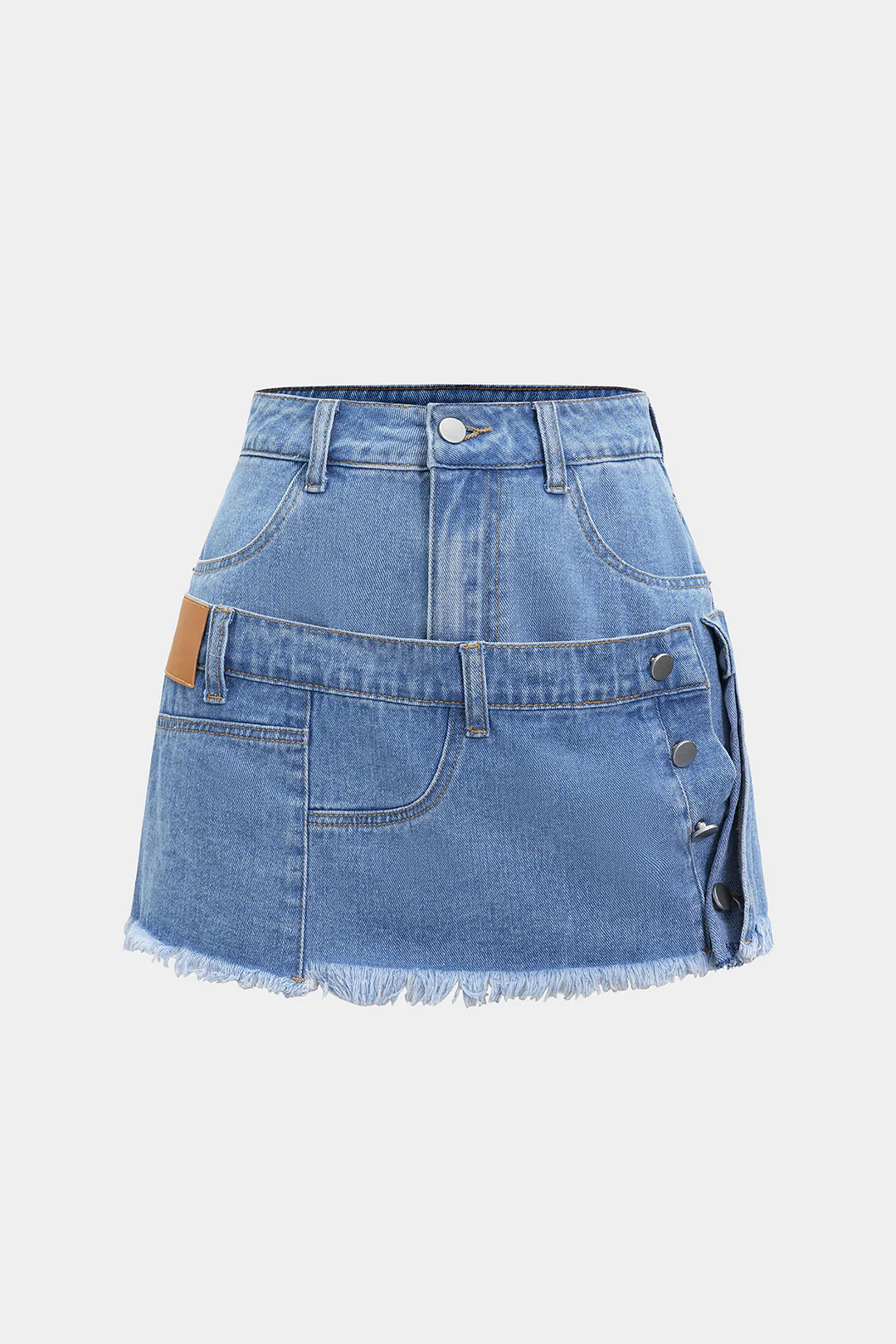 Denim Asymmetrical Pocket Button Skirt - Flockneti