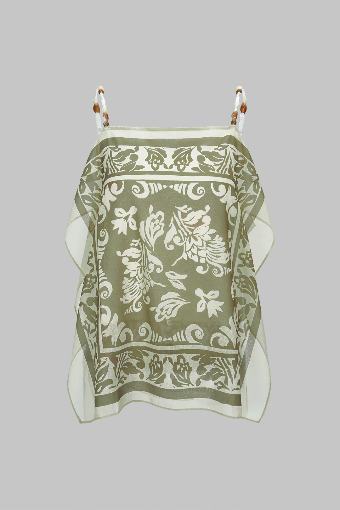 Artistic Print Satin Patchwork Chiffon Beaded Cami Top - Flockneti