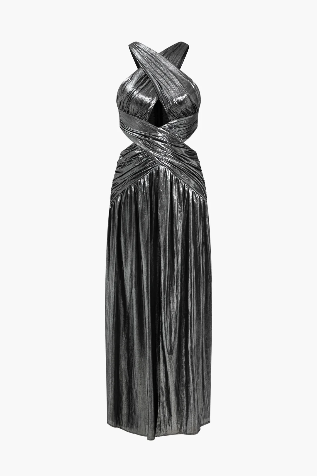 Ruched Crossed Cut Out Sleeveless Maxi Dress - Flockneti