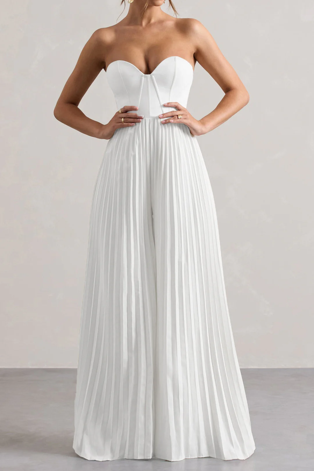 Pleated Zipper Corset Strapless Jumpsuit - Flockneti