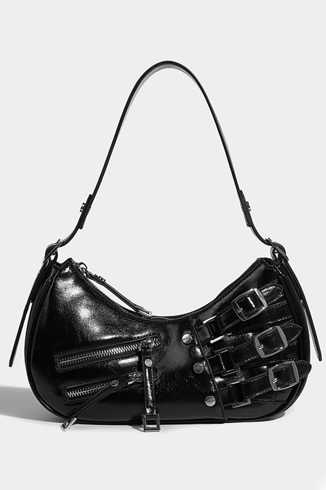 Faux Leather Buckle Detail Cross-body Bag - Flockneti