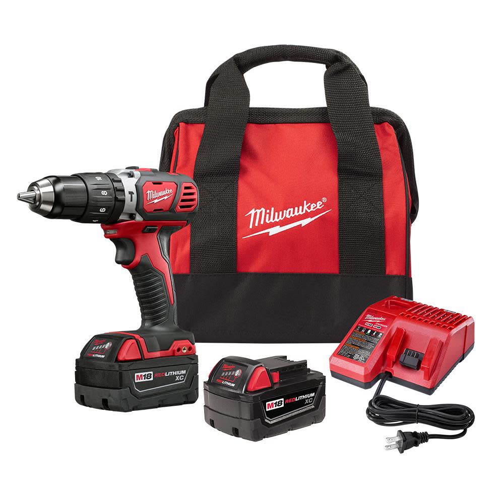Milwaukee M18 Compact 1/2 in. Hammer Drill/Driver Kit with XC Batteries - Flockneti