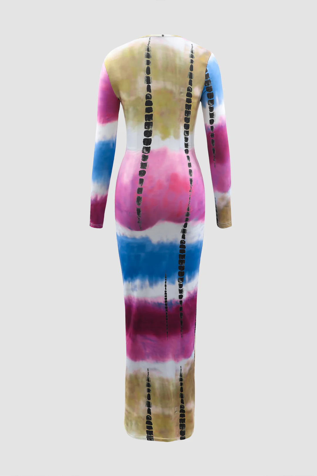 Contrast Print V-Neck Long Sleeve Maxi Dress - Flockneti