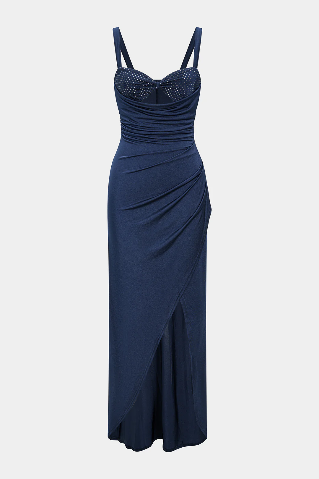 Satin Cut Out Twist Knot Ruched Side Slit Sleeveless Maxi Dress - Flockneti