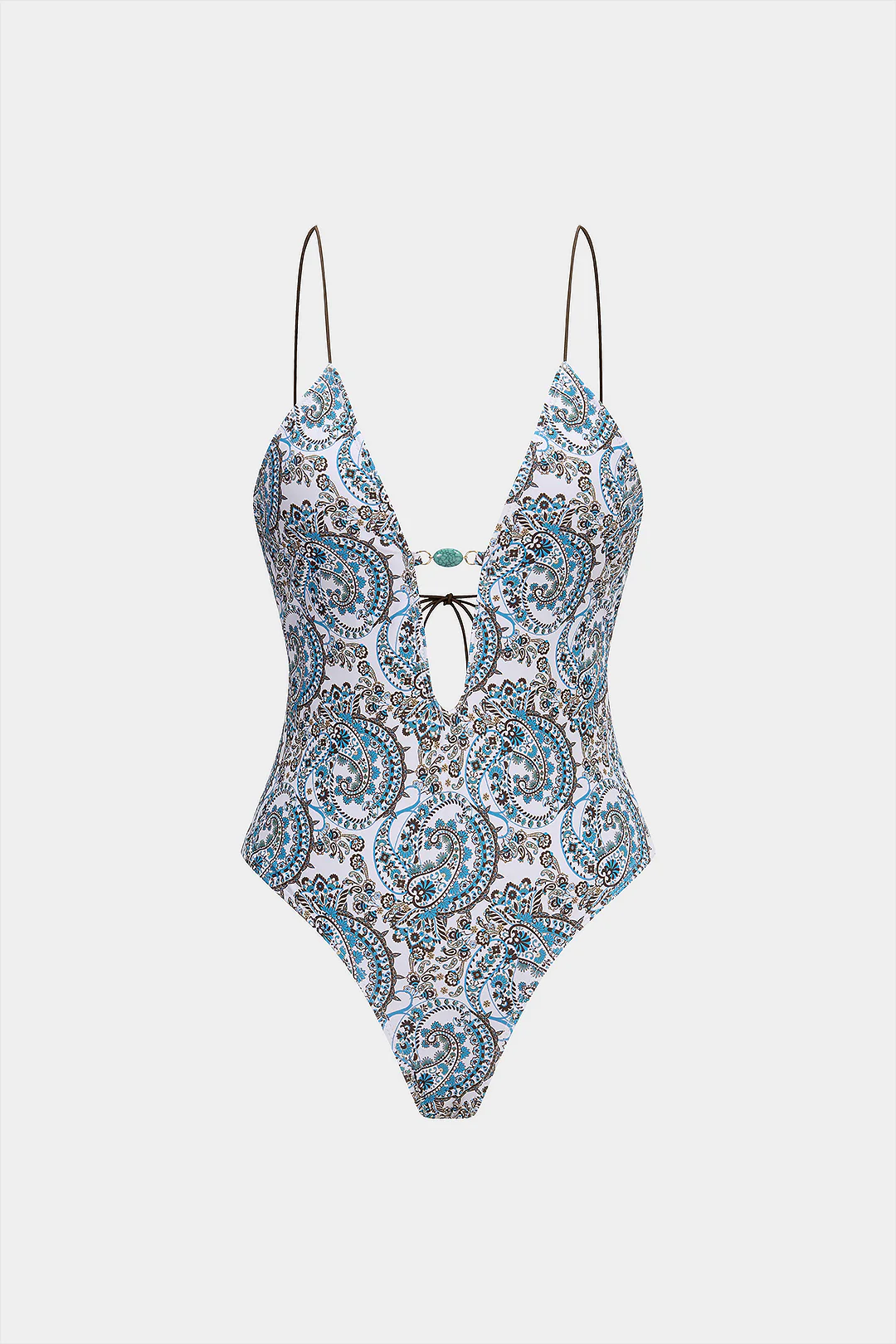 Artistic Print V-Neck Tie Back Backless Swimsuit - Flockneti