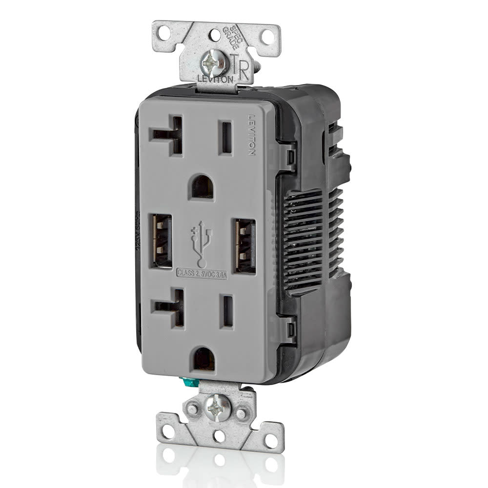 Leviton Combination Duplex Receptacle/Outlet 20A 125V Gray - Flockneti