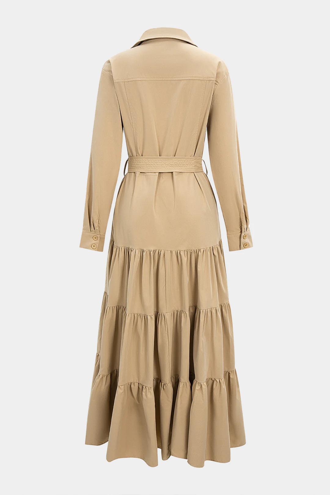 Lapel Button Tie-Up Ruched Coat - Flockneti