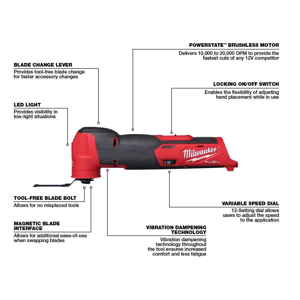 Milwaukee M12 FUEL Oscillating Multi-Tool Bare Tool - Flockneti