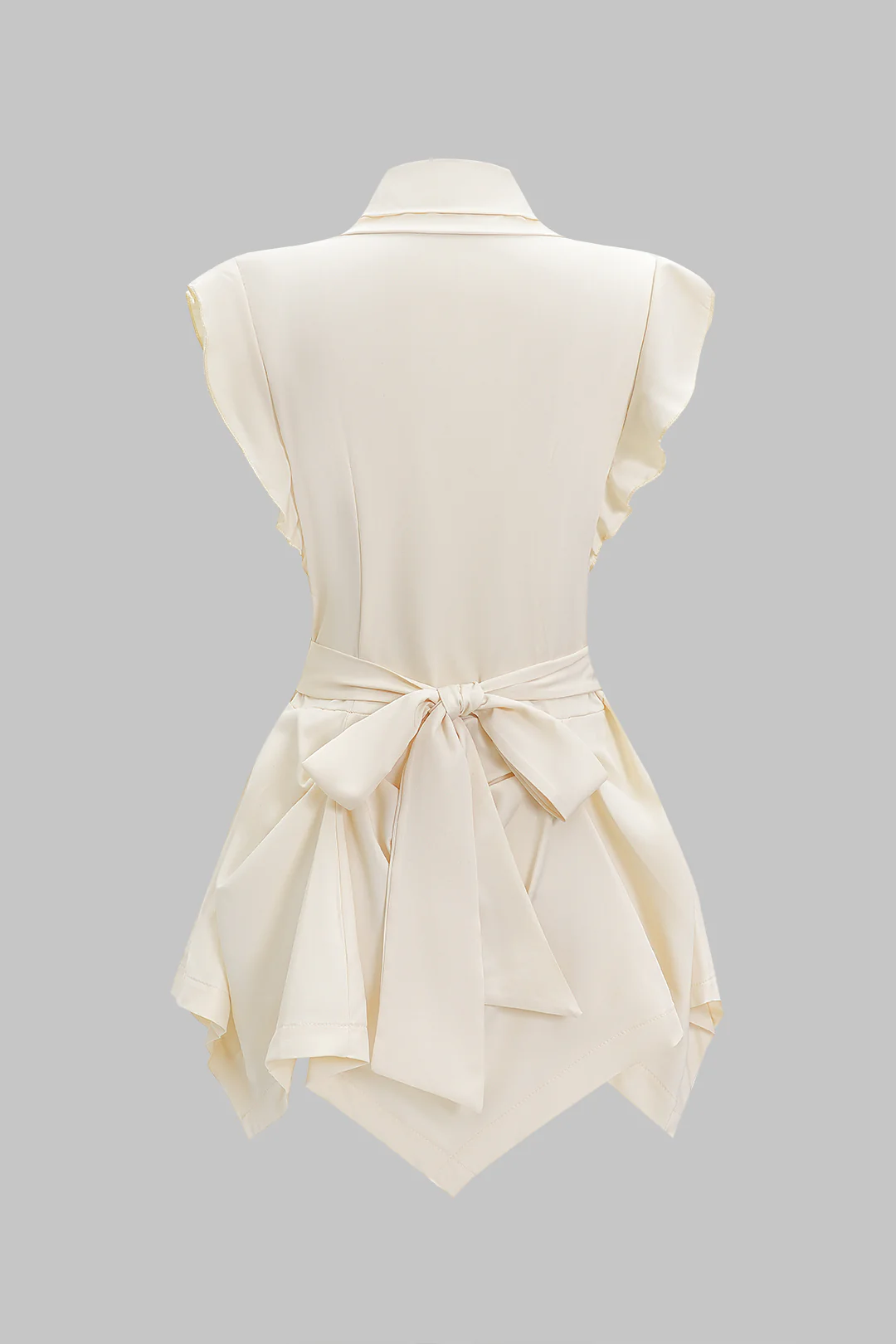 V-Neck Ruched Flutter Sleeve Button Corset Waist Tie-Back Shirt - Flockneti