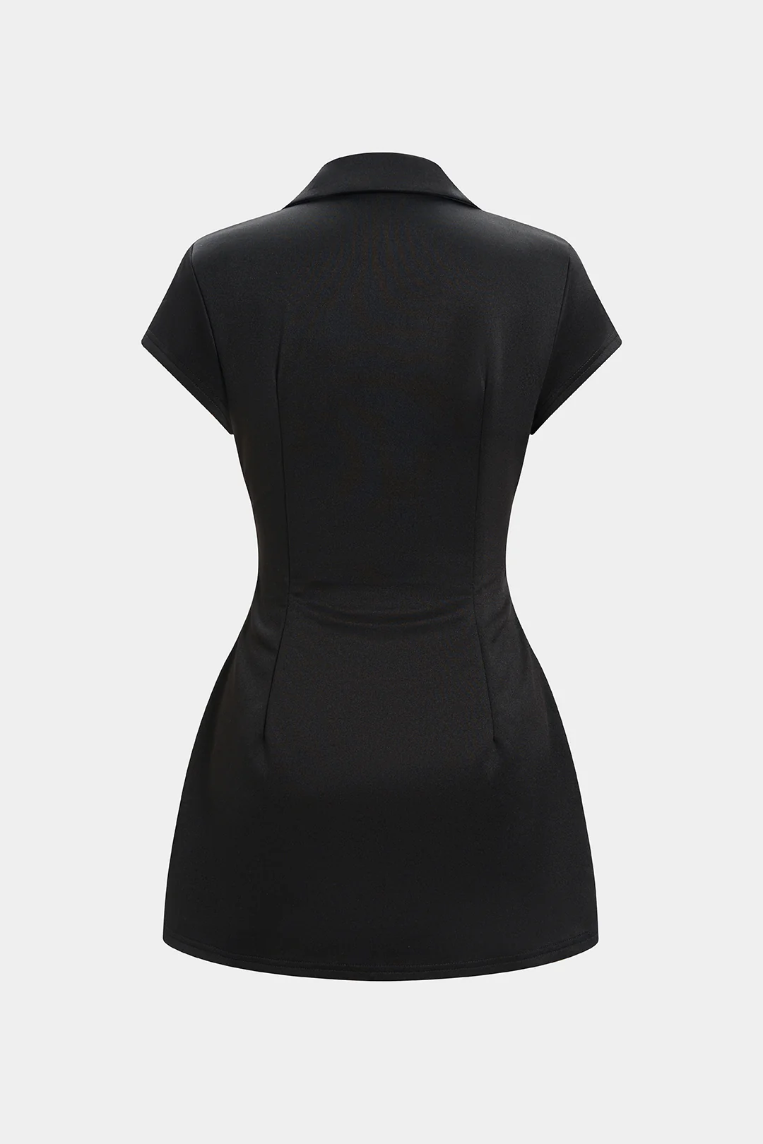 Solid Lapel Short Sleeve Mini Dress - Flockneti