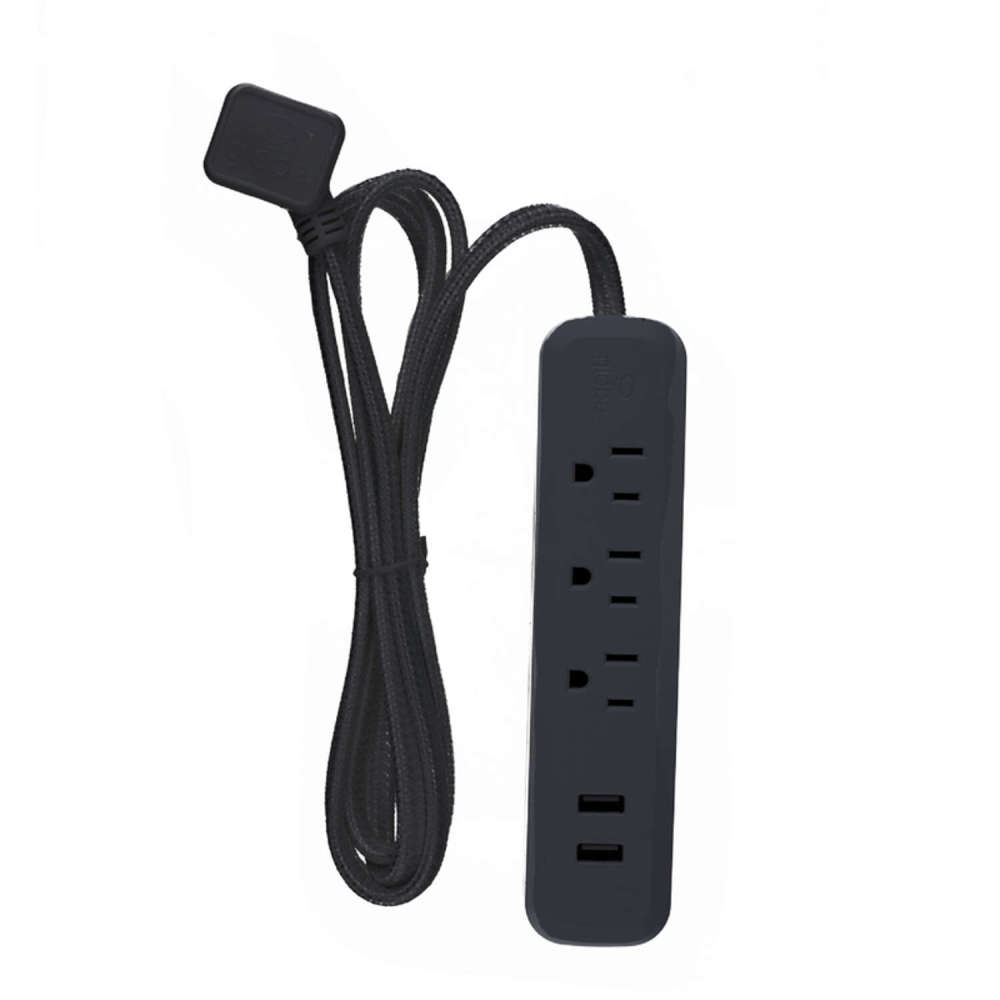 Globe Electric Power Strip 6′ 300J Black 3 Outlet - Flockneti
