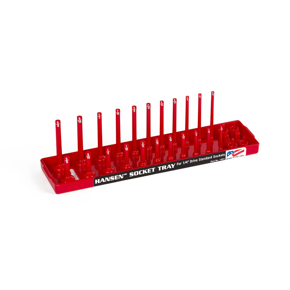 Hansen Global 2 Row Socket Tray 1/4″ Drive 26 Slot SAE Red - Flockneti