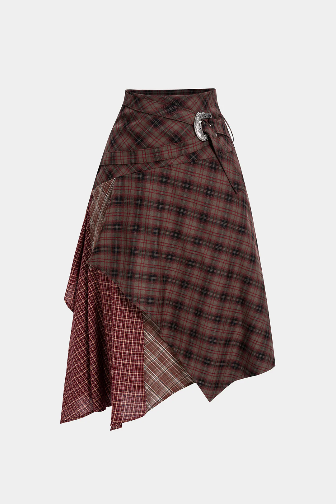 Plaid Print High Waist Irrgular Patchwork Skirt - Flockneti