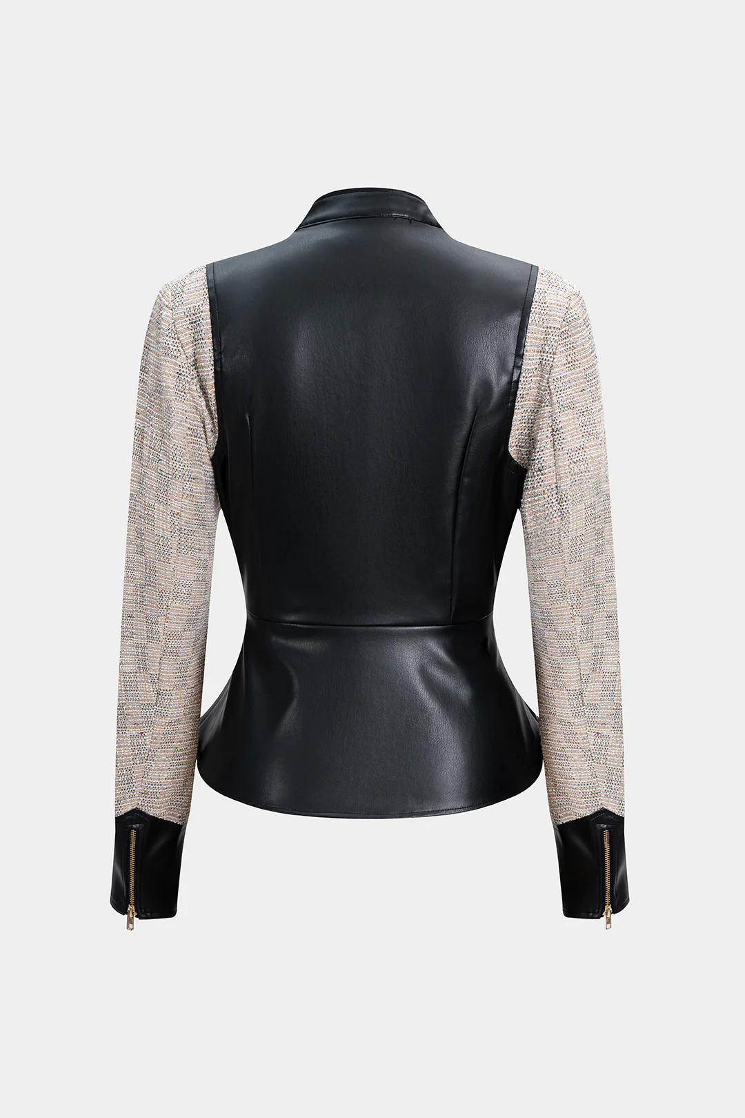Faux Leather Patchwork Belted Zipper Jacket - Flockneti