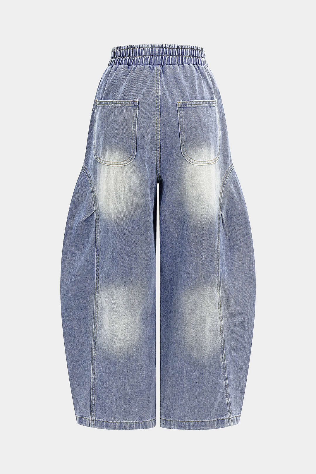 Denim Drawstring Shirred Waistband Jeans - Flockneti