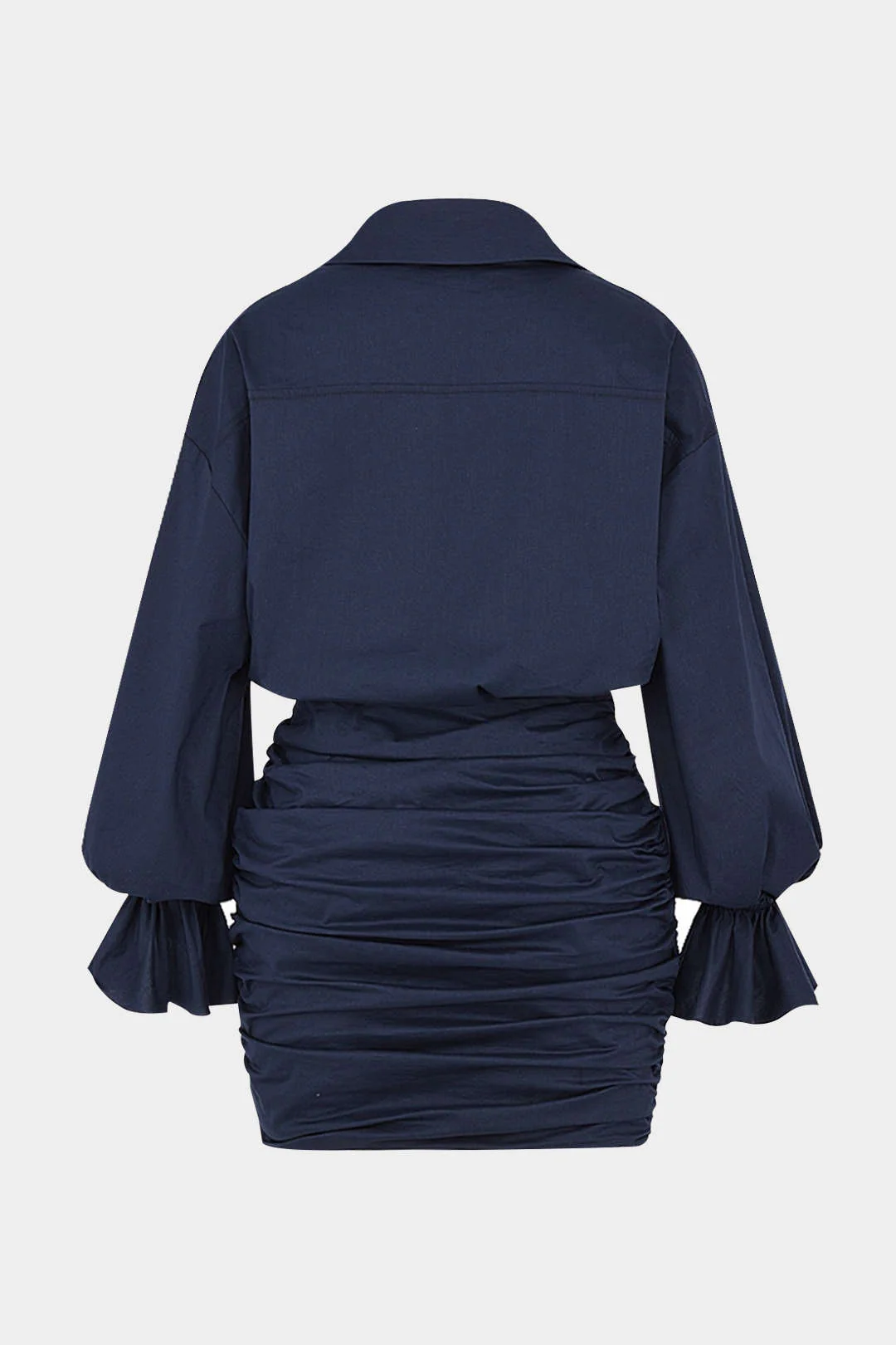 Plus Size Ruched V-Neck Drawstring Ruffle Long Sleeve Mini Dress - Flockneti
