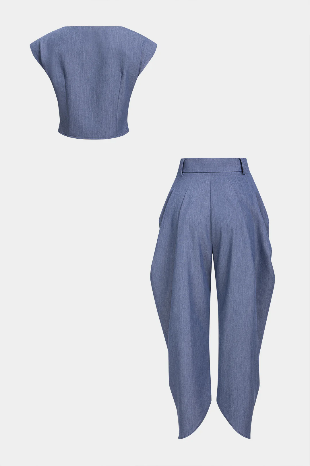 Ruched Shoulder Pads Tank Top And Wide Leg Pants Set - Flockneti