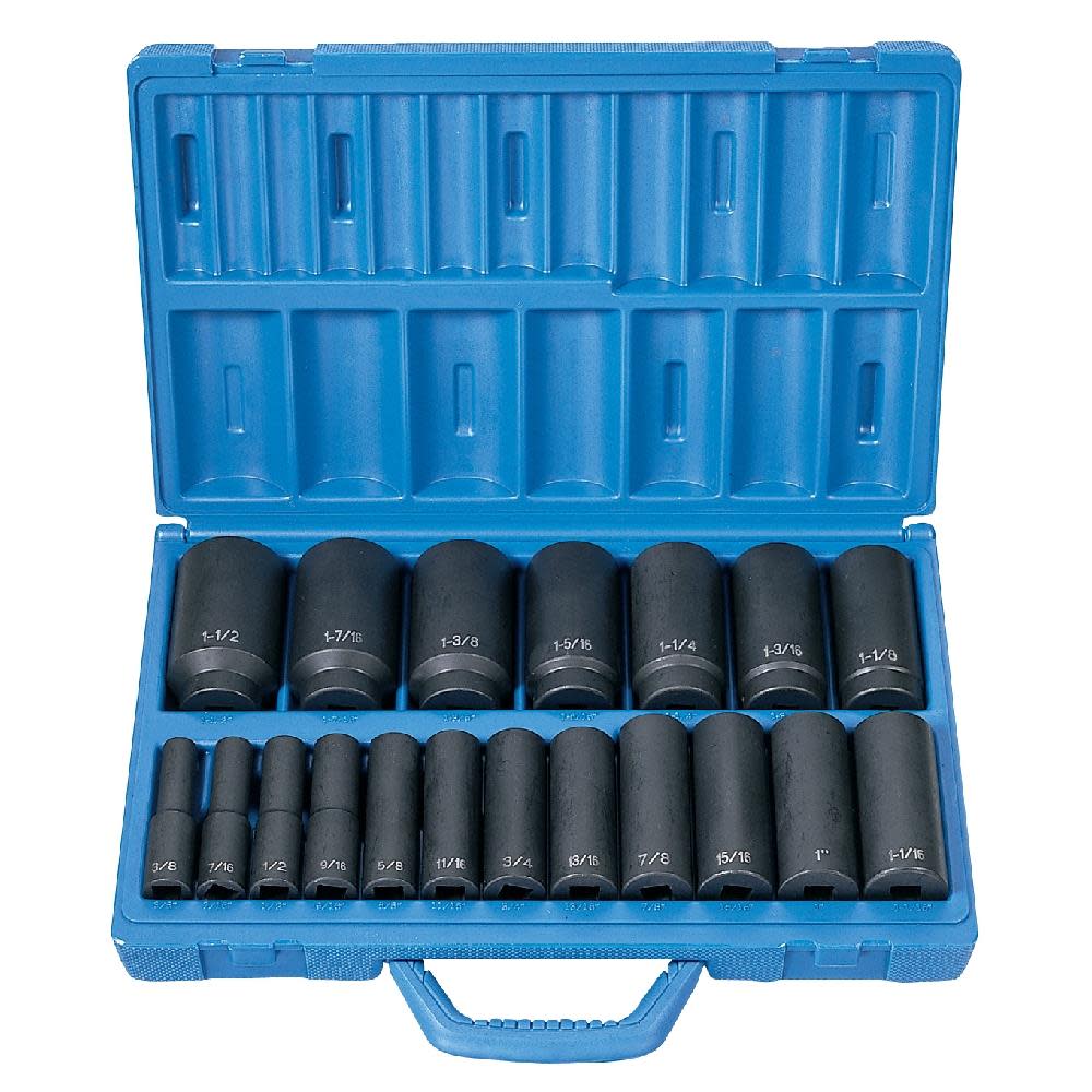 Grey Pneumatic 1/2″ Drive 19 Pc. Deep Length Fractional Master Set - Flockneti