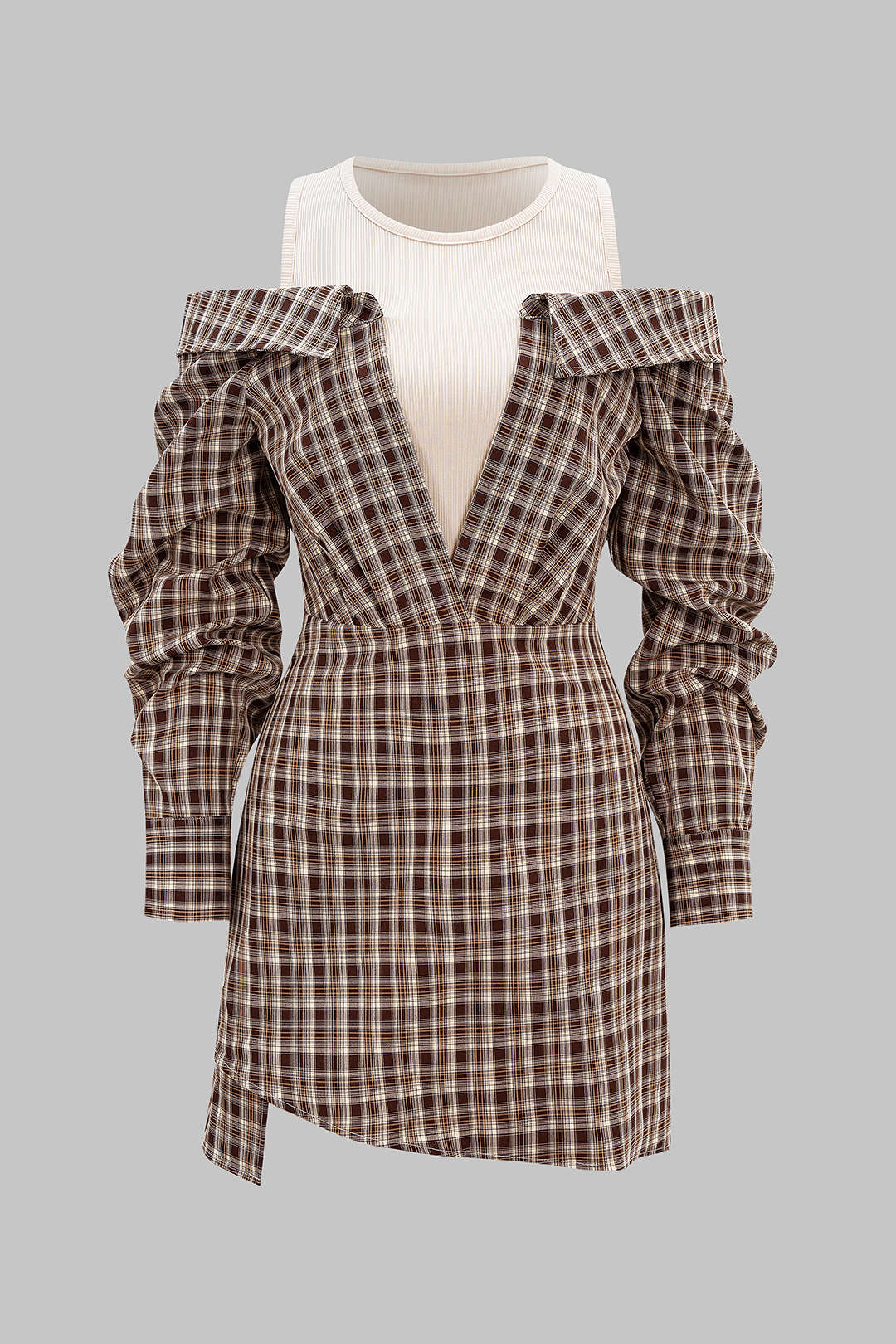 Plaid Print Patchwork Long Sleeve Mini Dress - Flockneti
