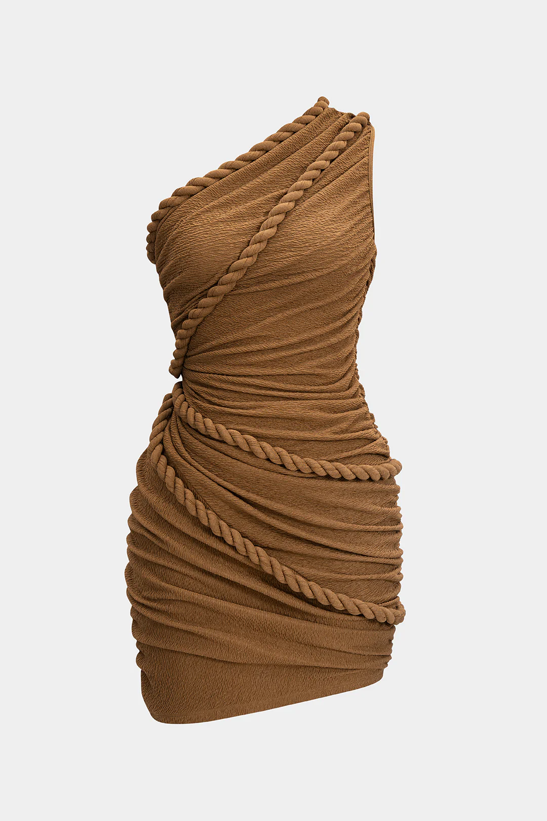 Ruched One Shoulder Twist Knot Sleeveless Mini Dress - Flockneti