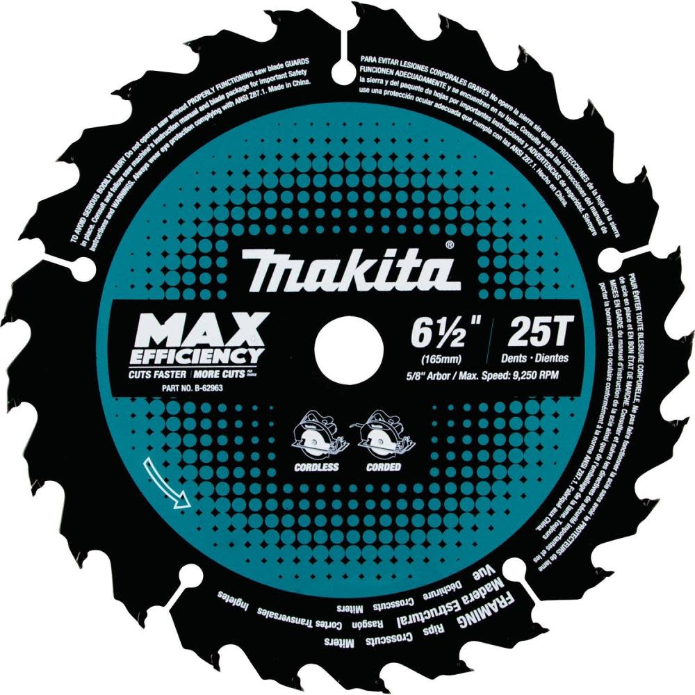 Makita 6-1/2″ 25T Carbide-Tipped Max Efficiency Circular Saw Blade Framing - Flockneti