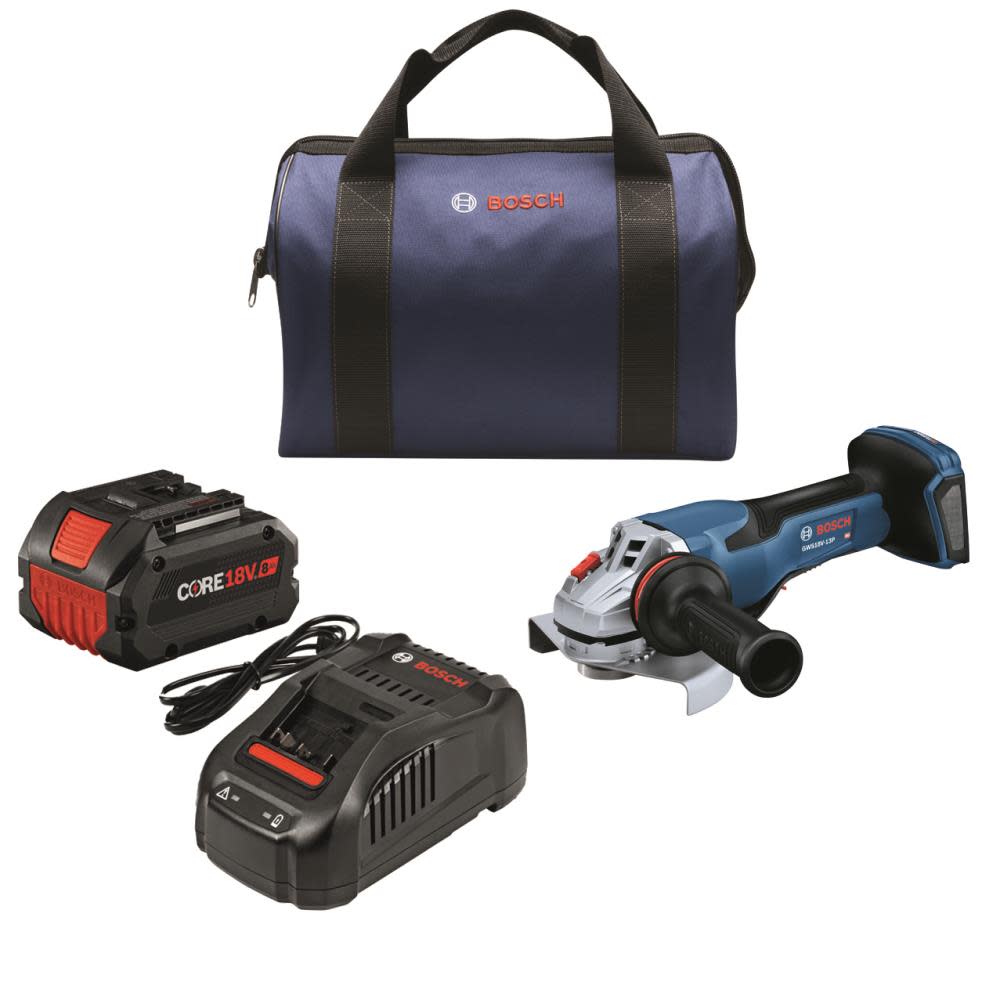 Bosch PROFACTOR 18V Spitfire 5  6″ Angle Grinder with Paddle Switch Kit with 1 CORE18V 8Ah PROFACTOR Performance Battery - Flockneti