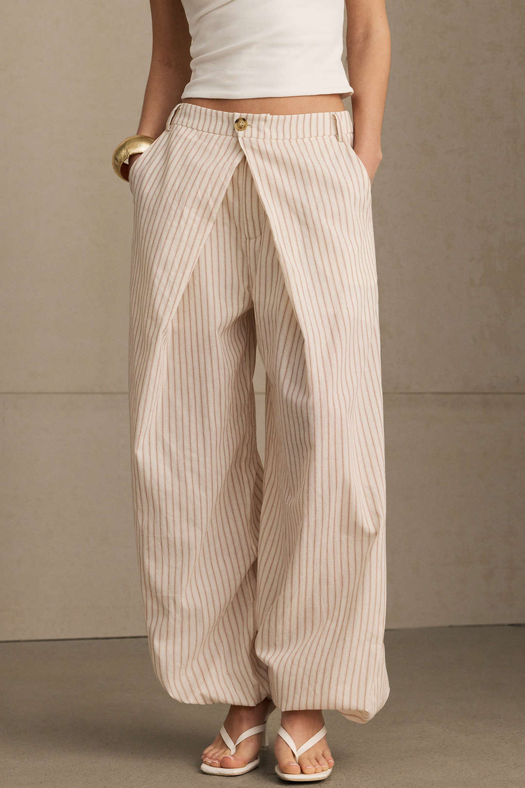 Stripes Print Ruched Lantern Pants - Flockneti