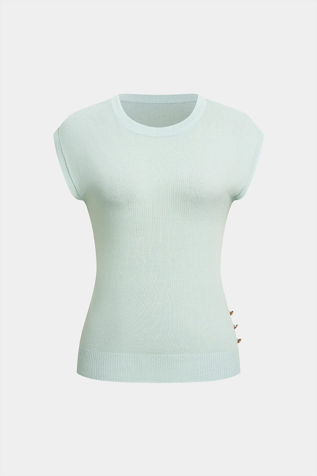 Knit Round Neck Metallic Button Tank Top - Flockneti