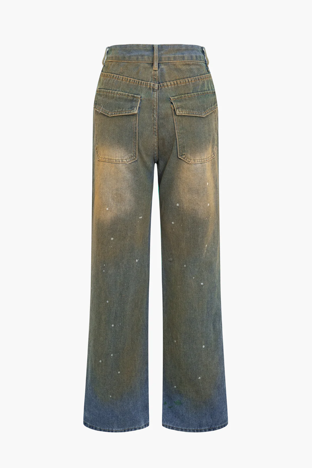 Denim Washed Zipper High Waist Straight Leg Jeans - Flockneti