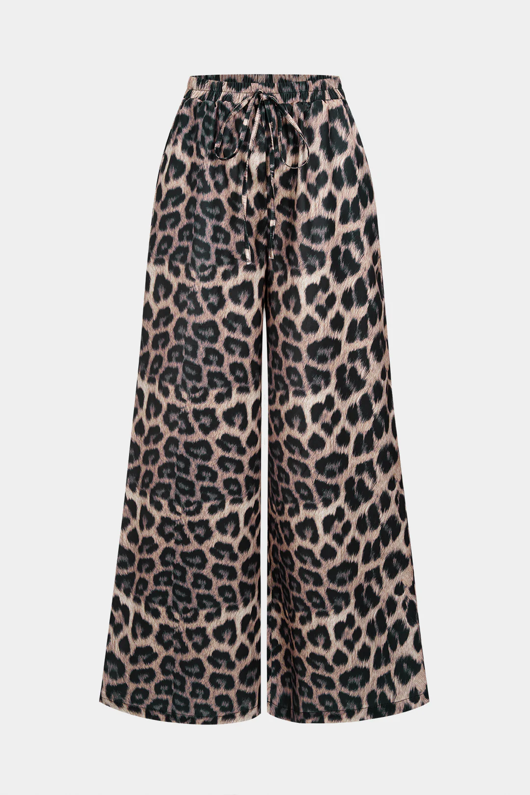 Leopard Print Satin High Waist Straight Leg Pants - Flockneti