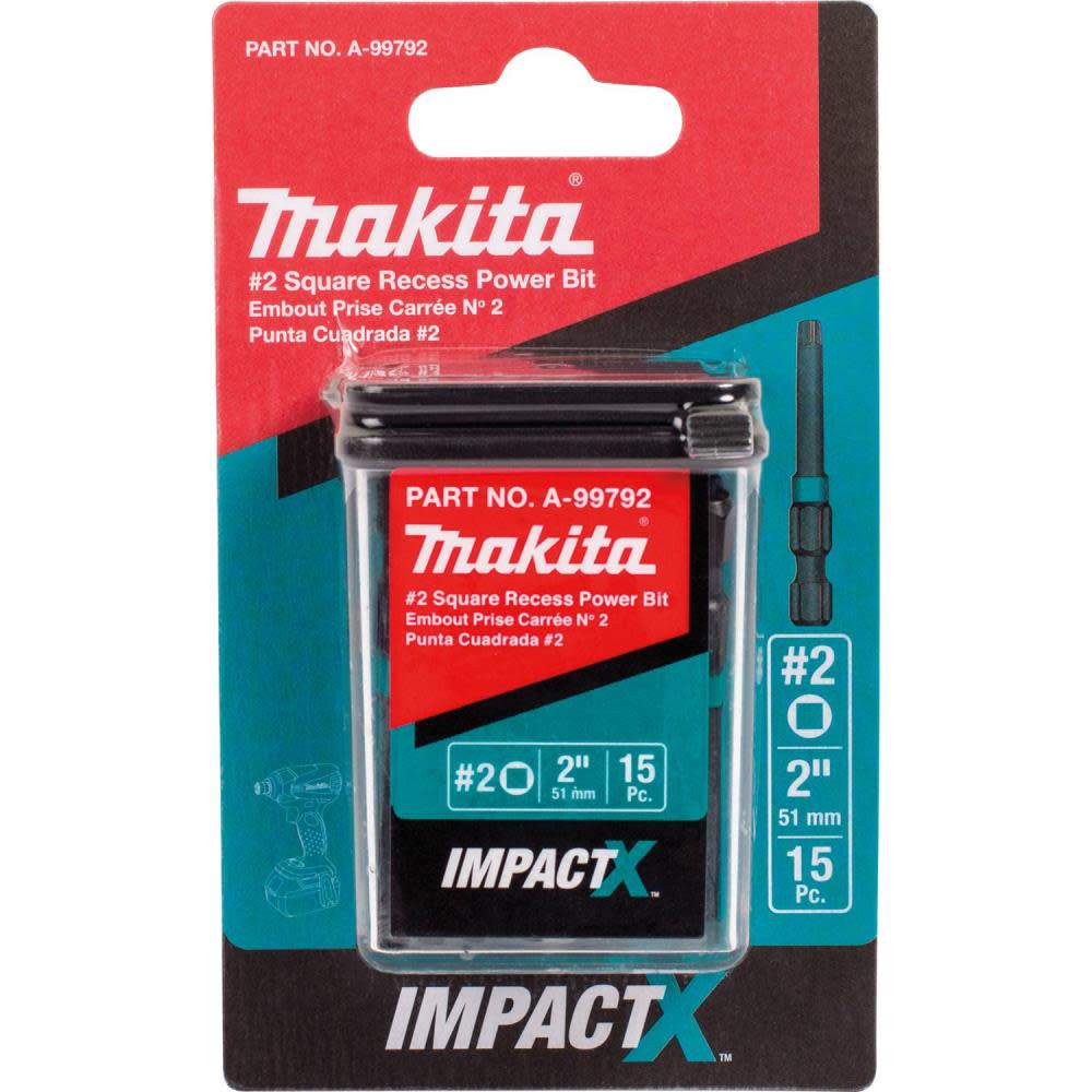 Makita Impact X #2 Square Recess 2? Power Bit 15/pk - Flockneti