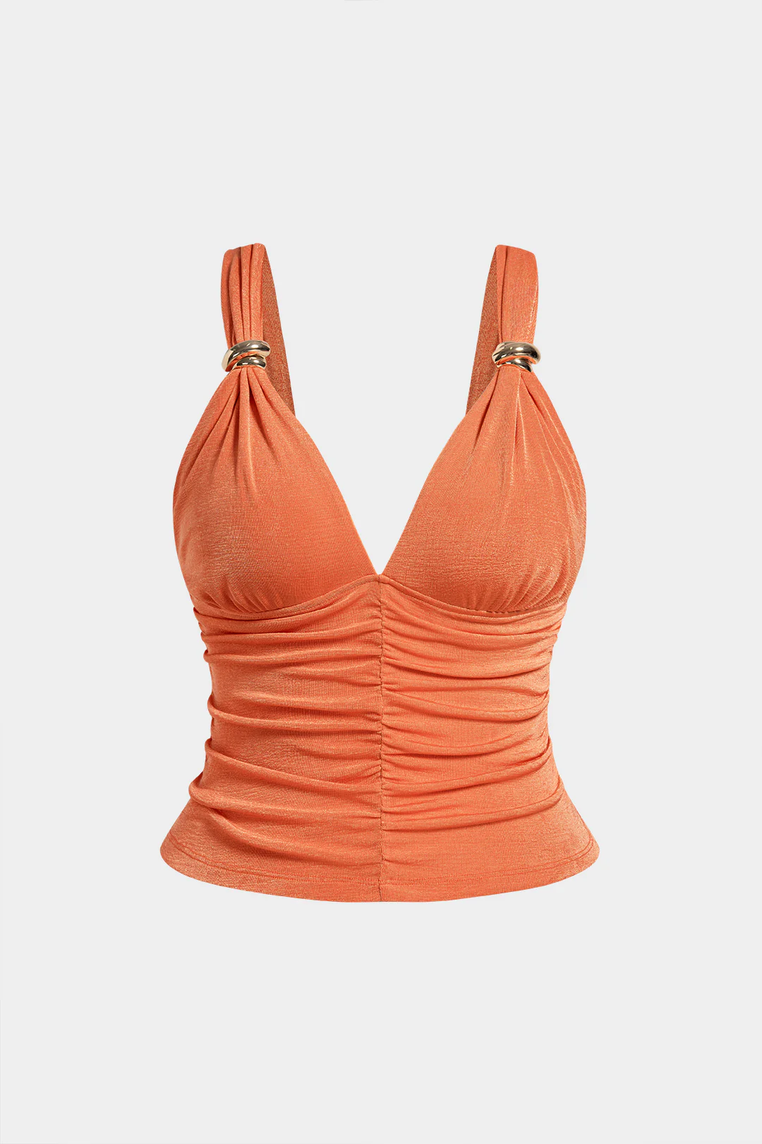 Plus Size V-Neck Metallic Ruched Cami Top - Flockneti