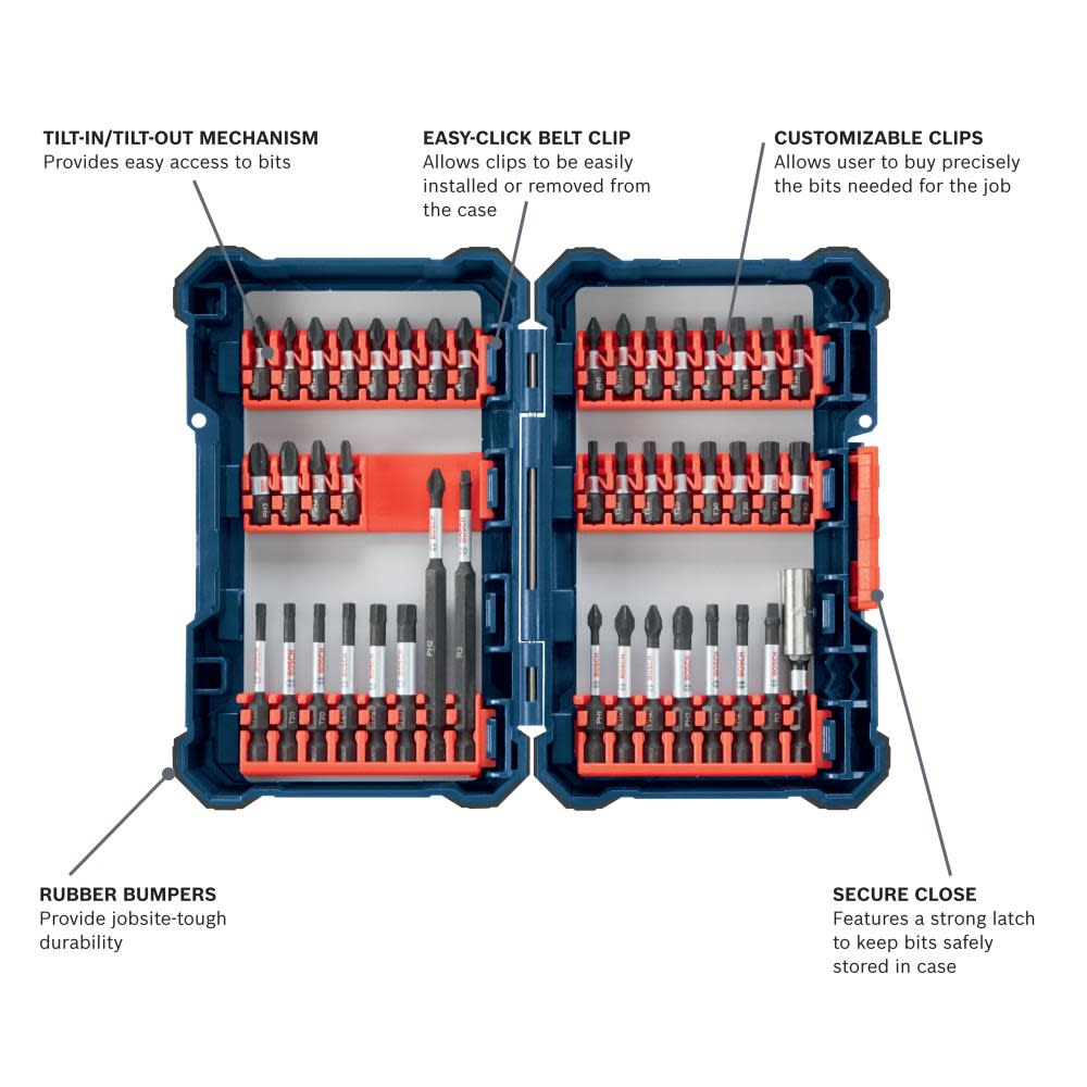 Bosch 44 pc. Impact Tough Screwdriving Custom Case System Set - Flockneti