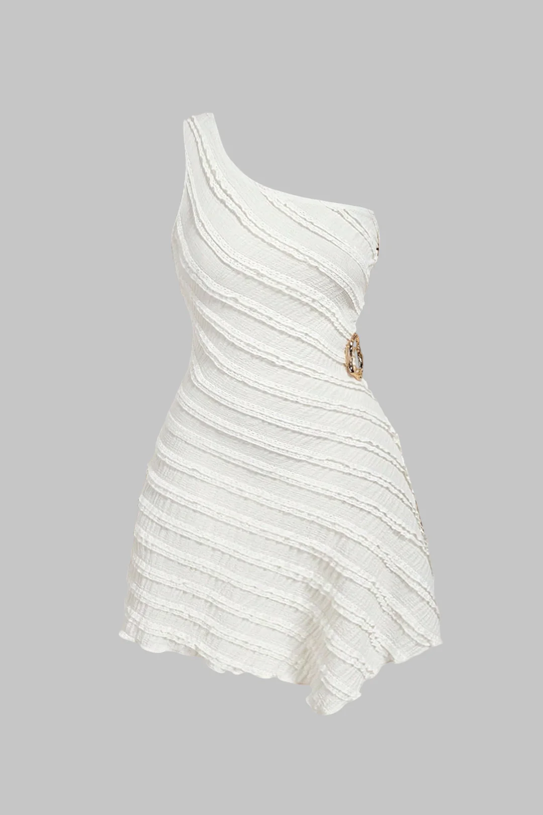 Plus Size Metallic Decor One Shoulder Sleeveless Mini Dress - Flockneti